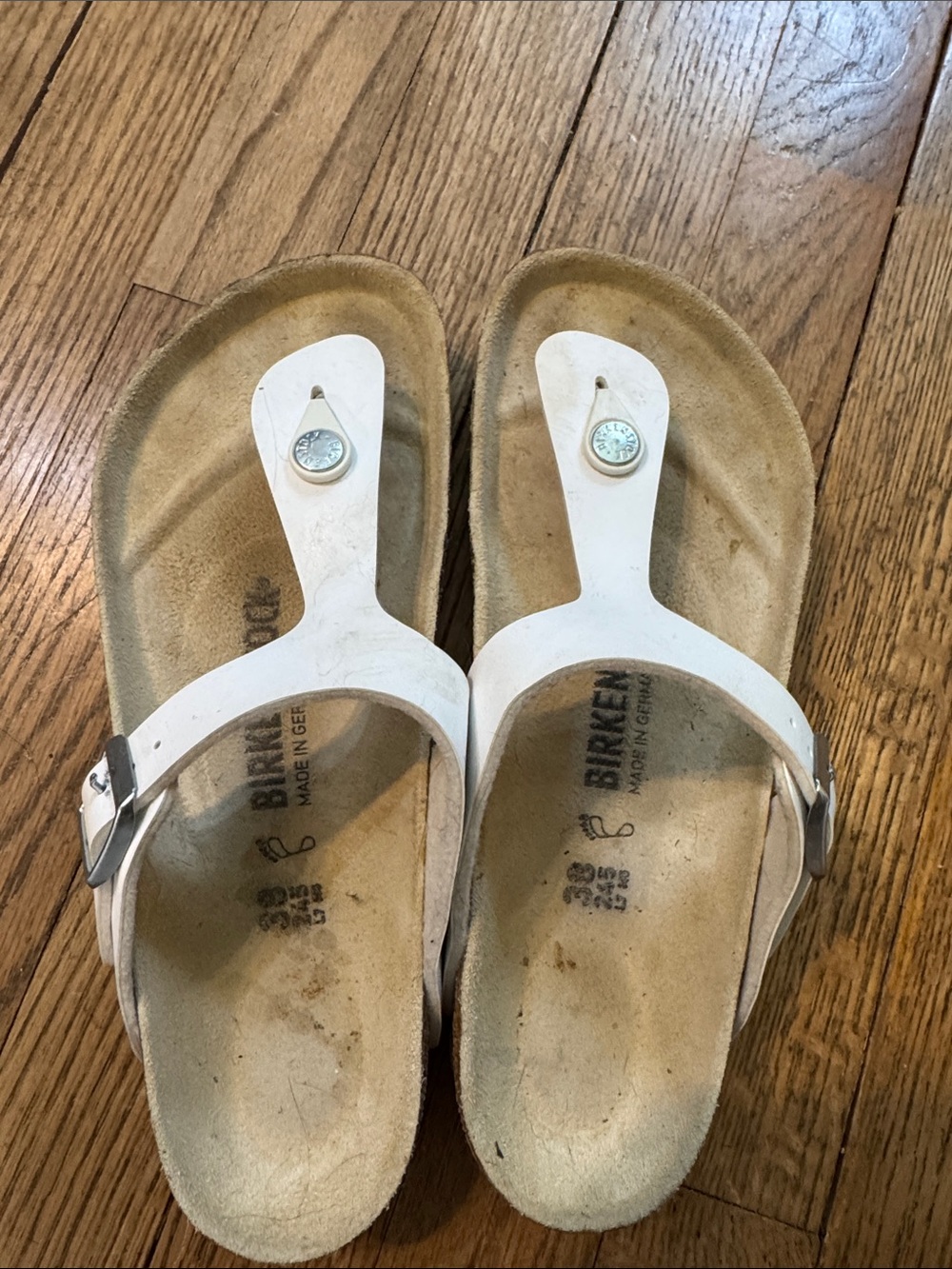 Birkenstock White Gizeh Suede-Trim Thong Sandals